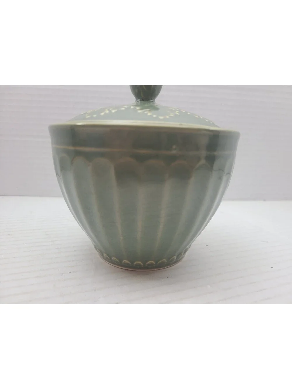 Coventry Parthenon Sage Green Stoneware Vintage Sugar Bowl w/ Lid Greek Revival